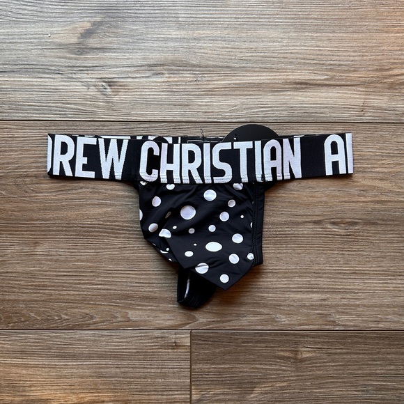 SOLD Andrew Christian | Polka Dots Thong w/ ALMOST NAKED in Black/White (Small) - Picture 1 of 9